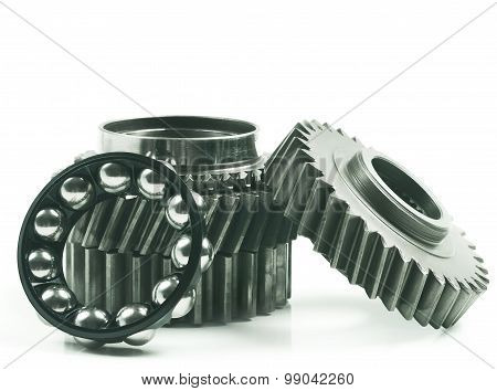 real stainless steel gears isolated over white background