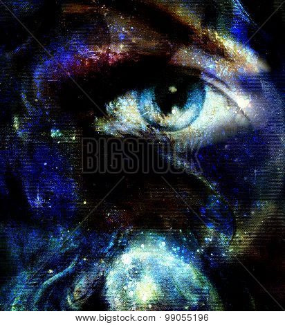 women eye abstract  painting in space and staes, make up
