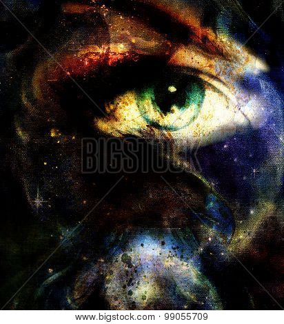 women eye abstract  painting in space and staes, make up