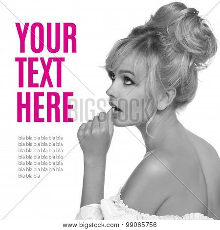 portrait of a beautiful blonde in retro style isolated on white background. copy space