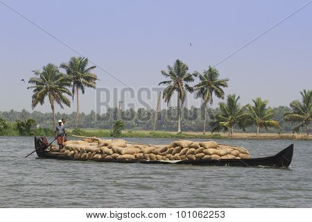Allepey backwater in Kerala state, India. Channels on the river in the city of Allapuzha.