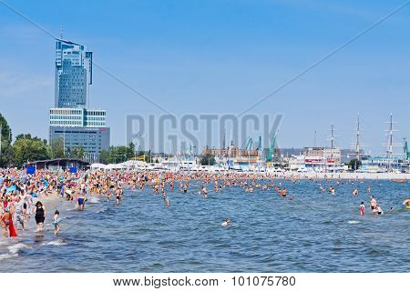 Crowded Municipal Beach In Gdynia, Baltic Sea, Poland