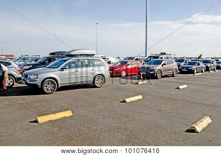 Line Of Cars On The Ferry