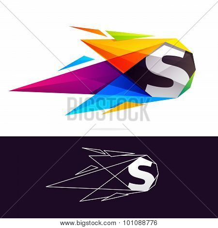S Letter Logo With Polygonal Comet.