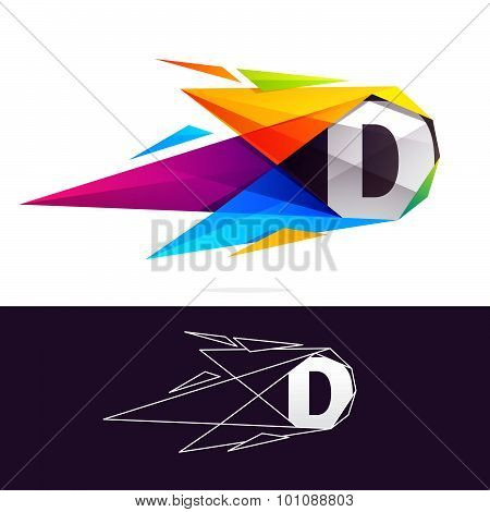 D Letter Logo With Polygonal Comet.