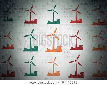 Manufacuring concept: Windmill icons on Digital Paper background