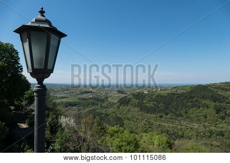 View on the Istrian countyside with streetlight in front view