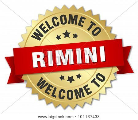 Rimini 3D Gold Badge With Red Ribbon