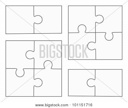 Jigsaw Puzzle Blank Vector, Four Pieces, Two Elements