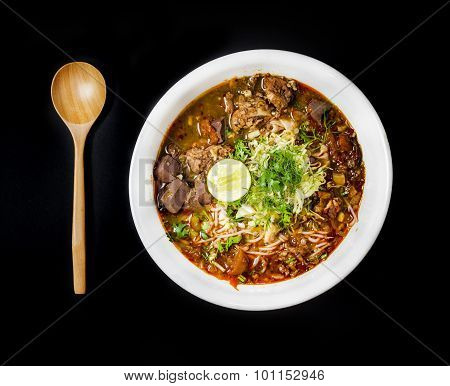 Rice Noodles With Spicy Pork Sauce (nam Ngiao)
