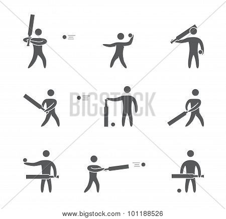 Silhouettes of figures cricket player icons set
