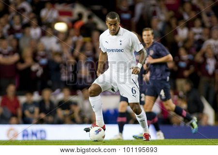 LONDON ENGLAND 25 August 2011. Tottenham's Tom Huddlestone in action during the UEFA Europa league match between Tottenham Hotspurs  and Hearts. Played at White Hart Lane.