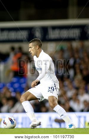 LONDON ENGLAND 25 August 2011. Tottenham's Jake Livermore in action during the UEFA Europa league match between Tottenham Hotspurs  and Hearts. Played at White Hart Lane.
