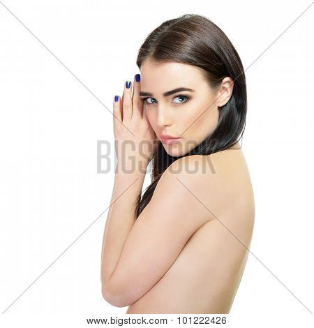Majestic woman's beauty. Portrait of girl over white background. Beauty treatment, cosmetology, spa, health care, body and skin care concept.
