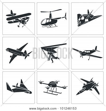 Aaircrafts Vector Icons Set