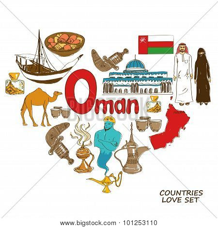 Oman Symbols In Heart Shape Concept