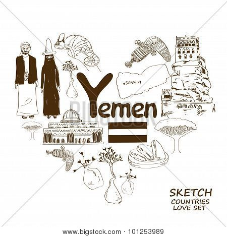 Yemen Symbols In Heart Shape Concept