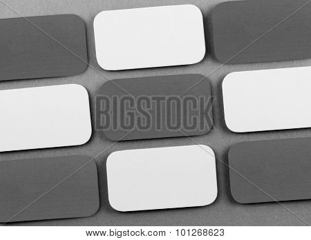 Blank Business Cards With Rounded Corners On A Gray Background