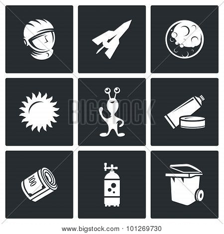 Space Flight Icons. Vector Illustration.