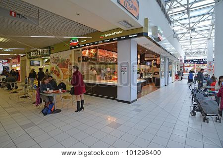 Moscow, Russia - 04.20.2015. Food Court In Large Shopping Center Ladia In Mitino