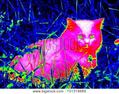 Infrared Cat On Grass