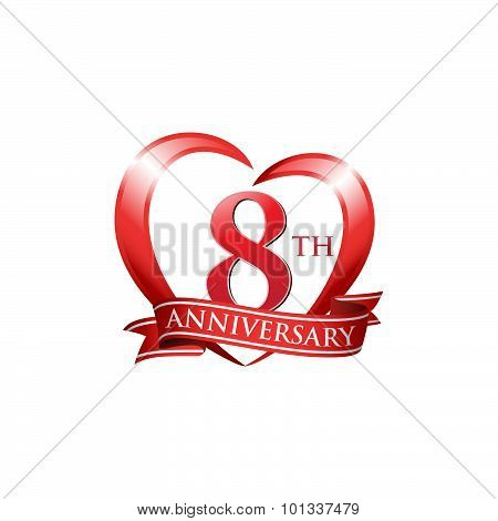 8th anniversary logo red heart ribbon