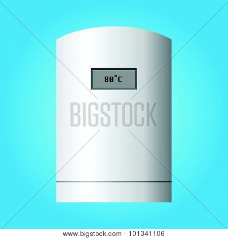 Automatic Wall Water Heater. Isolated On Blue Background.