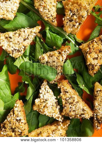 Fried Bites Of Bread With Tofu And Sesame