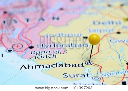 Ahmadabad pinned on a map of Asia