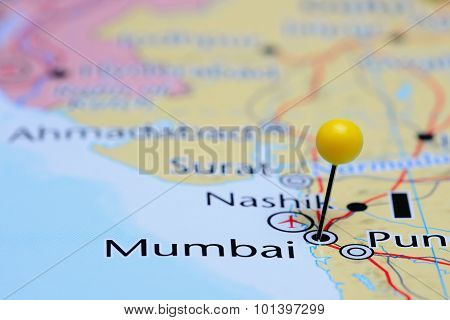 Mumbai pinned on a map of Asia