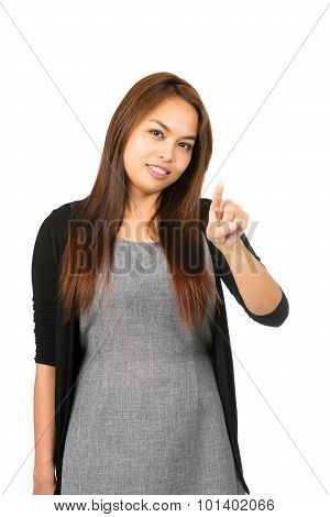 Asian Woman Index Finger Pressing At Camera