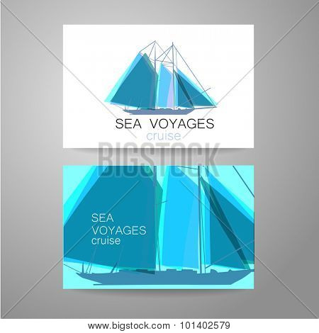 Sea cruise - logo. Design of the presentation of corporate identity on the example of a business card.