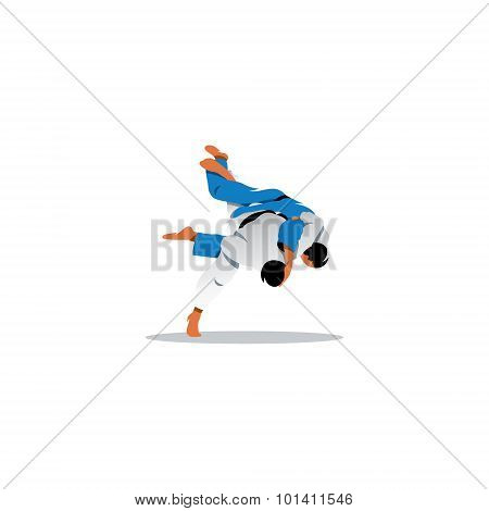 Judo Sign. Two Judoka Fighting Among Themselves. Vector Illustration.