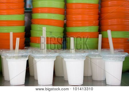 White Cups Of Yoghurt
