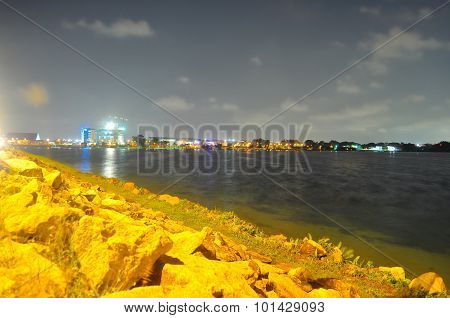 Lower Seletar Reservoir with rocks on its edge