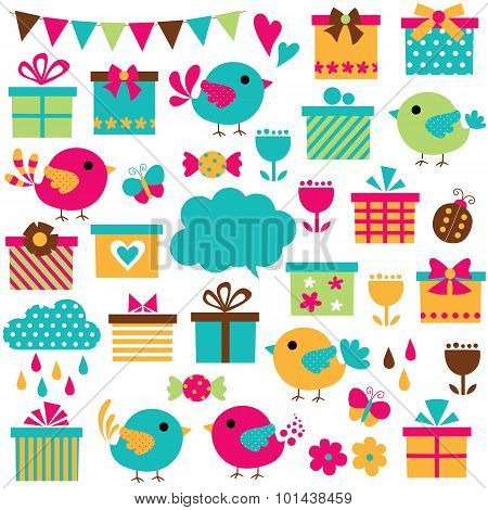 Birds and gifts clip art set