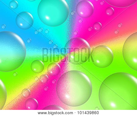 Bubbles of assorted sizes floating against a vibrant rainbow colored background
