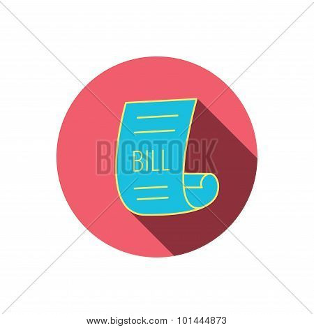 Bill icon. Pay document sign.