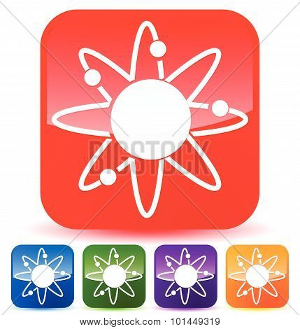 Atom, Nucleus Icon. Atom With Orbiting Electrons.