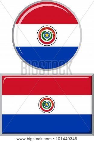 Paraguayan round and square icon flag. Vector illustration.