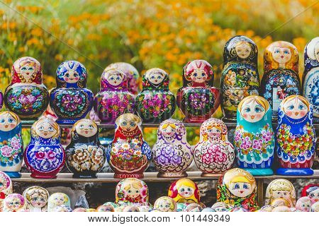Matryoshkas In Souvenir Shop In Riga, Latvia.