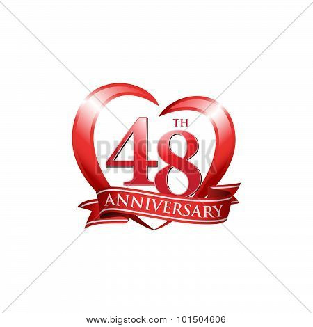 48th anniversary logo red heart ribbon