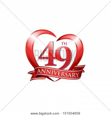 49th anniversary logo red heart ribbon