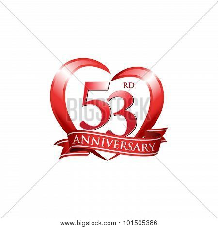 53rd anniversary logo red heart ribbon