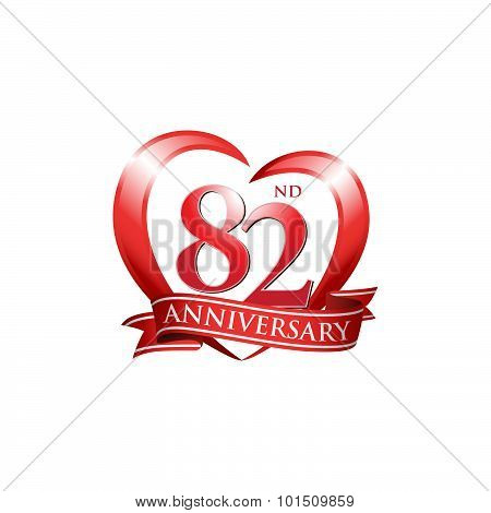 82nd anniversary logo red heart ribbon