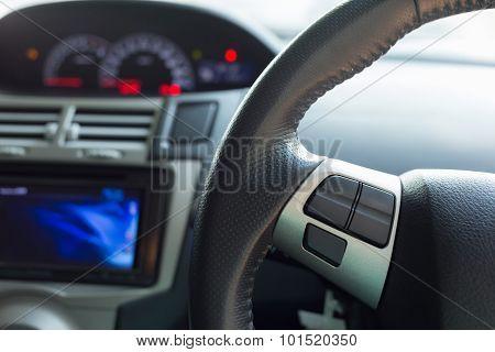 Blank Button Control System On Car Steering Wheel Used For Placed Icon