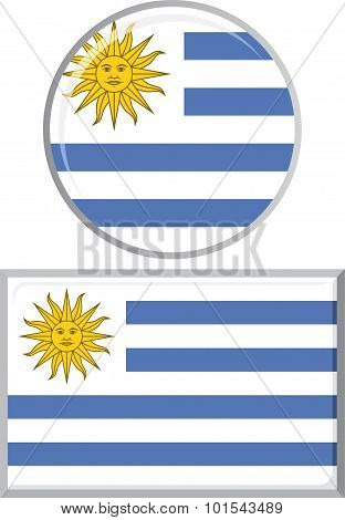 Uruguayan round and square icon flag. Vector illustration.