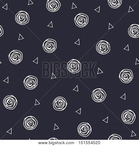Geometric hand drawn polka dots and triangles seamless pattern