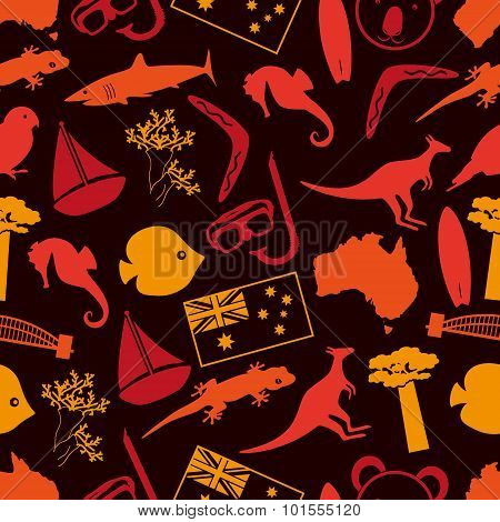 Australia Country Theme Symbols Dark Seamless Pattern Eps10