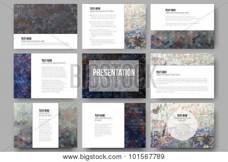Set of 9 templates for presentation slides. Graffiti wall. Abstract multicolored backgrounds. Geomet